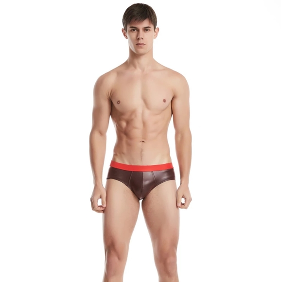 Faux Leather Briefs - Red - Picture 5 of 5